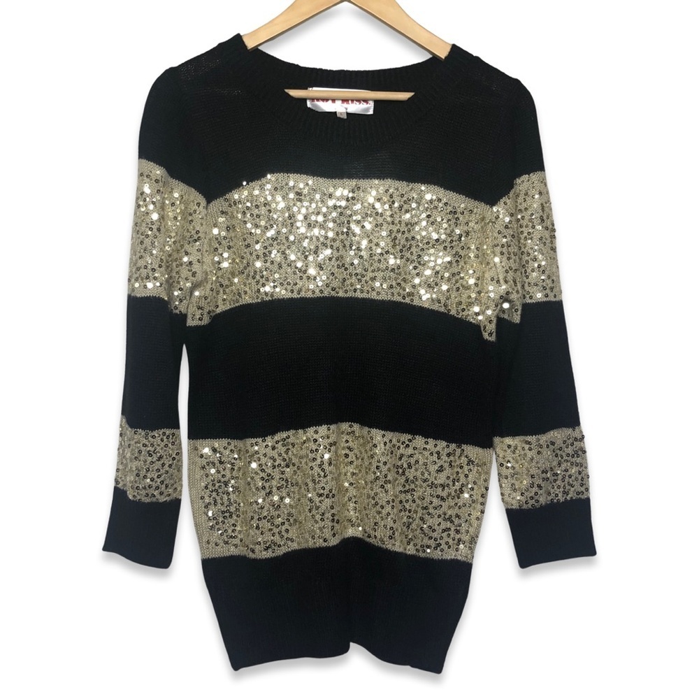 Black and Gold Striped Sequin Sweater